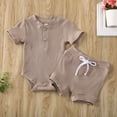 thumbnail image 3 of PENGXIANG Baby Short Sleeve Ribbed Knit O Neck Romper  Drawstring Short Pants, 3 of 10