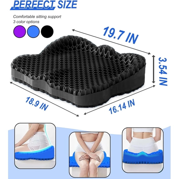 Thicken 19.7in Seat Cushion, Gel Seat Cushion for Long Sitting–Office Chair, Wheelchair, Car Cushion, Large Cooling Pad for Back Pain, Sciatica, Tailbone Pain Relief