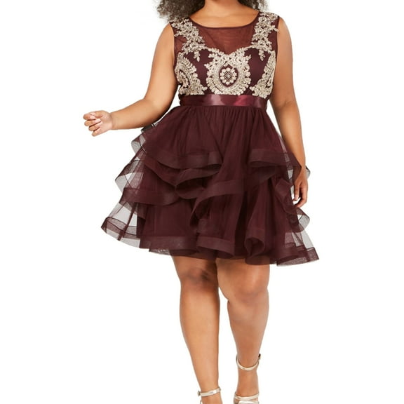 City Studio Womens Embellished Fit & Flare Ruffled Dress, Purple, 16W