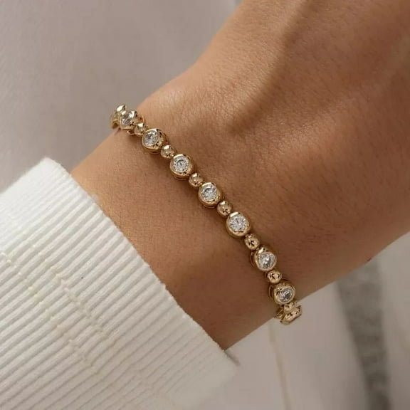 5 Ct Round-Cut Simulated Diamond Women's Tennis Link Bracelet 14K Yellow Gold-Plated Sterling Silver