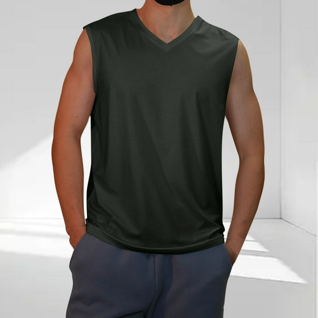pstuiky Camisetas sin mangas para hombre, Camiseta informal de color liso sin mangas con cuello en V para hombre, interior moderno y moderno. Chaleco de hombre m