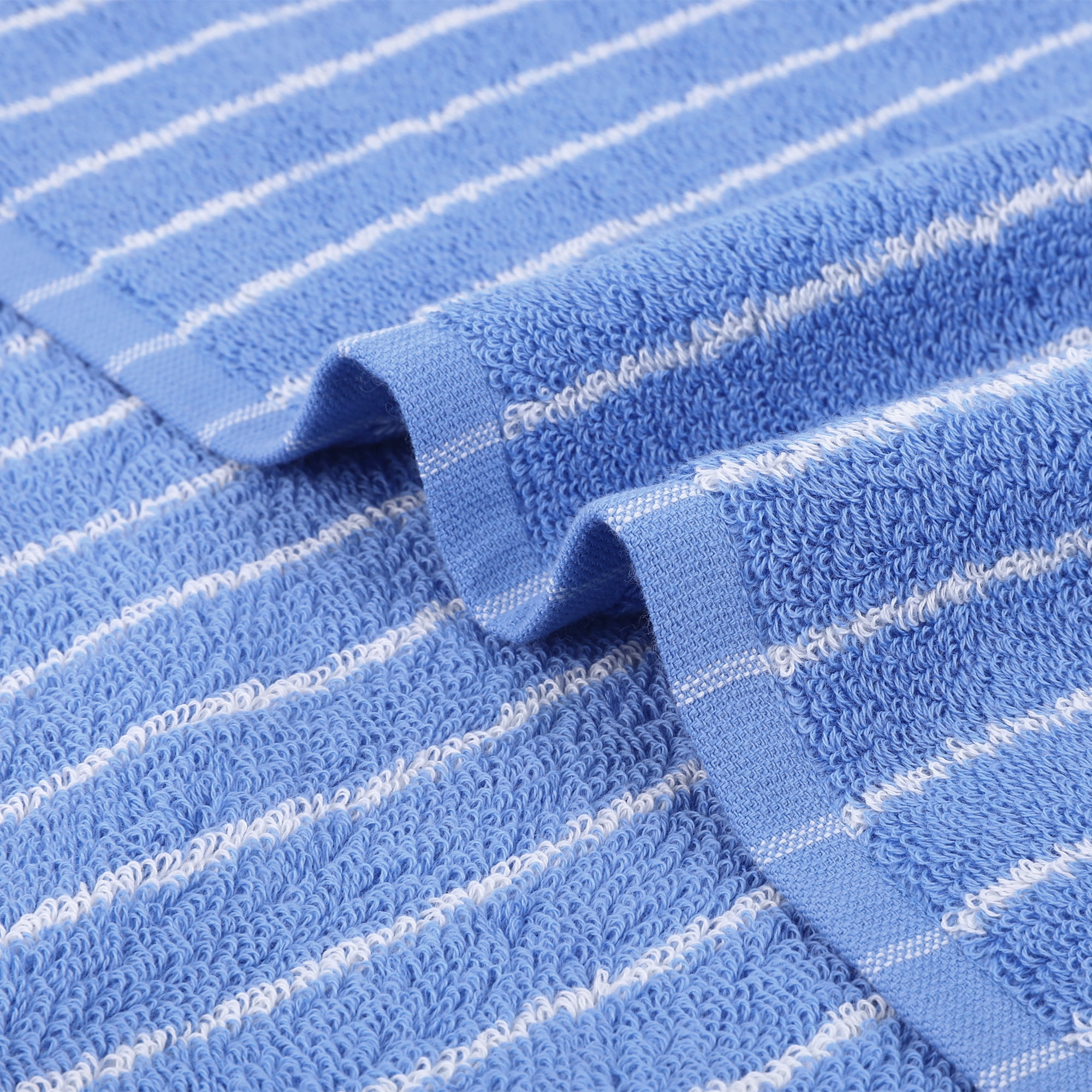 Unique Bargains Classic Stripe Bath Hand Towels Cotton Soft Absorbent Blue 2-Piece
