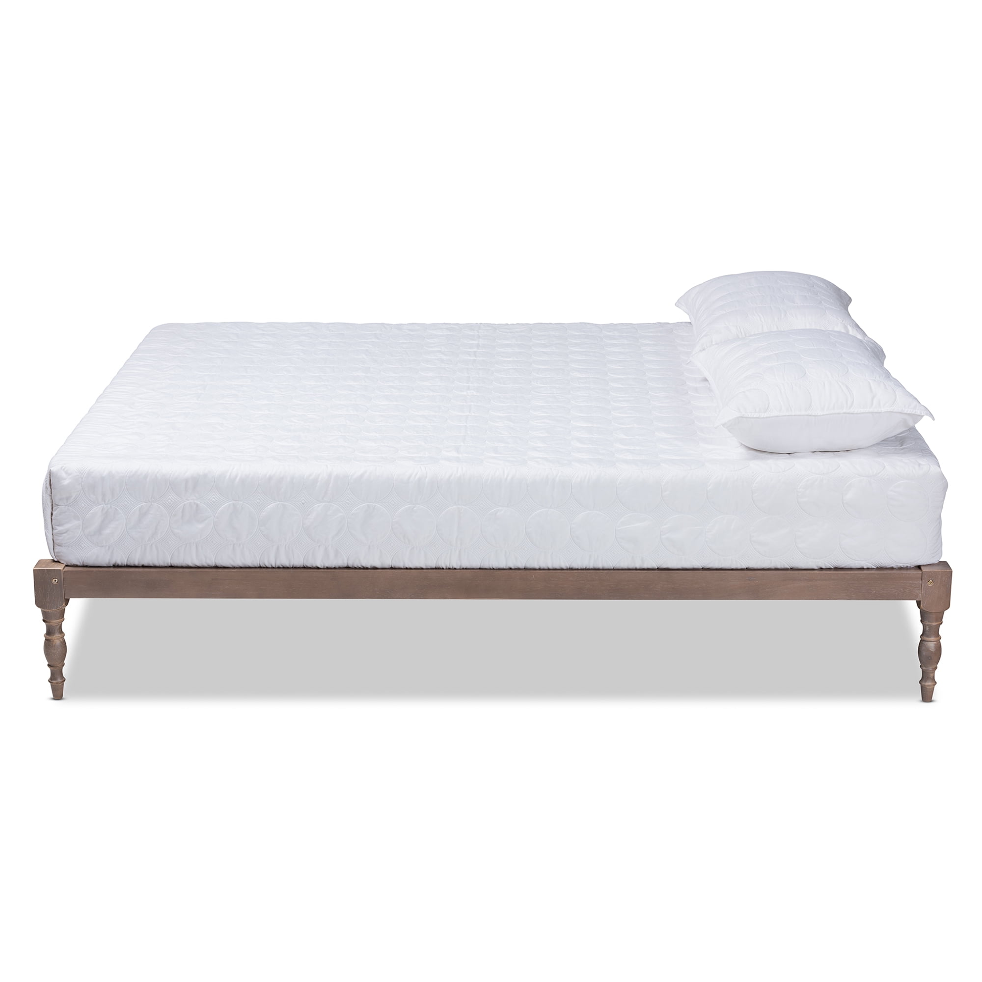 Baxton Studio Iseline Queen Rubberwood Platform Bed with Slats & Turned Legs, Antique Grey