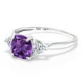 thumbnail image 3 of Gem Stone King 10K White Gold Purple Amethyst and Lab Grown Diamond Engagement Ring for Women | 1.84 Cttw | Cushion 7MM | Gemstone February Birthstone | Size 7, 3 of 6
