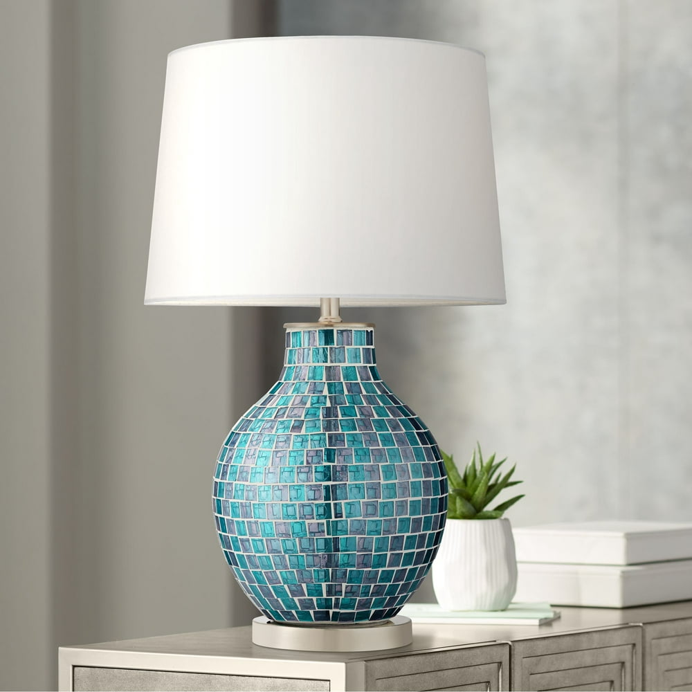 360 Lighting Modern Table Lamp Mosaic Teal Tiles Glass Jar Shaped White