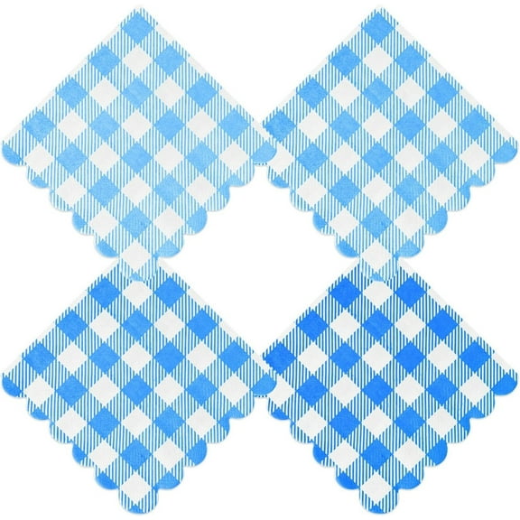 Cocktail Napkins, Paper Napkins Disposable for Dinner, Plaid Party Napkins, Wedding Napkins, 9.8 x 9.8 Inch, 3-Layer Paper for Party Dining, Picnic, Home (80, Blue)