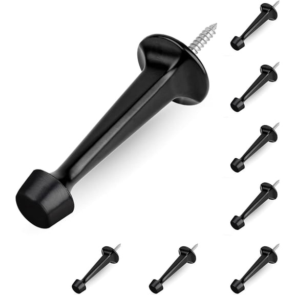 8 Pack Heavy Duty Solid Rigid Door Stop with Soft Rubber Tip, Zinc Die Cast Door Stopper Protect Wall & Door, Black