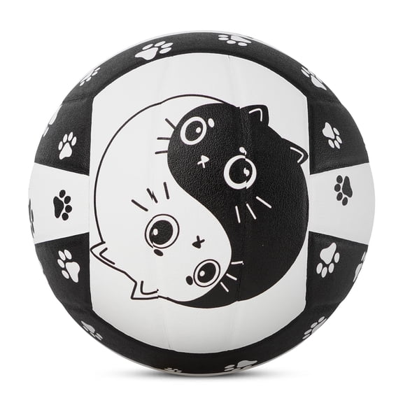 Kuangmi Size 5 Volleyball (27.5") - Yin Yang Cat & Paw Print Graphic PU Ball, Edgy Cute Indoor Outdoor Sports for Young Adults
