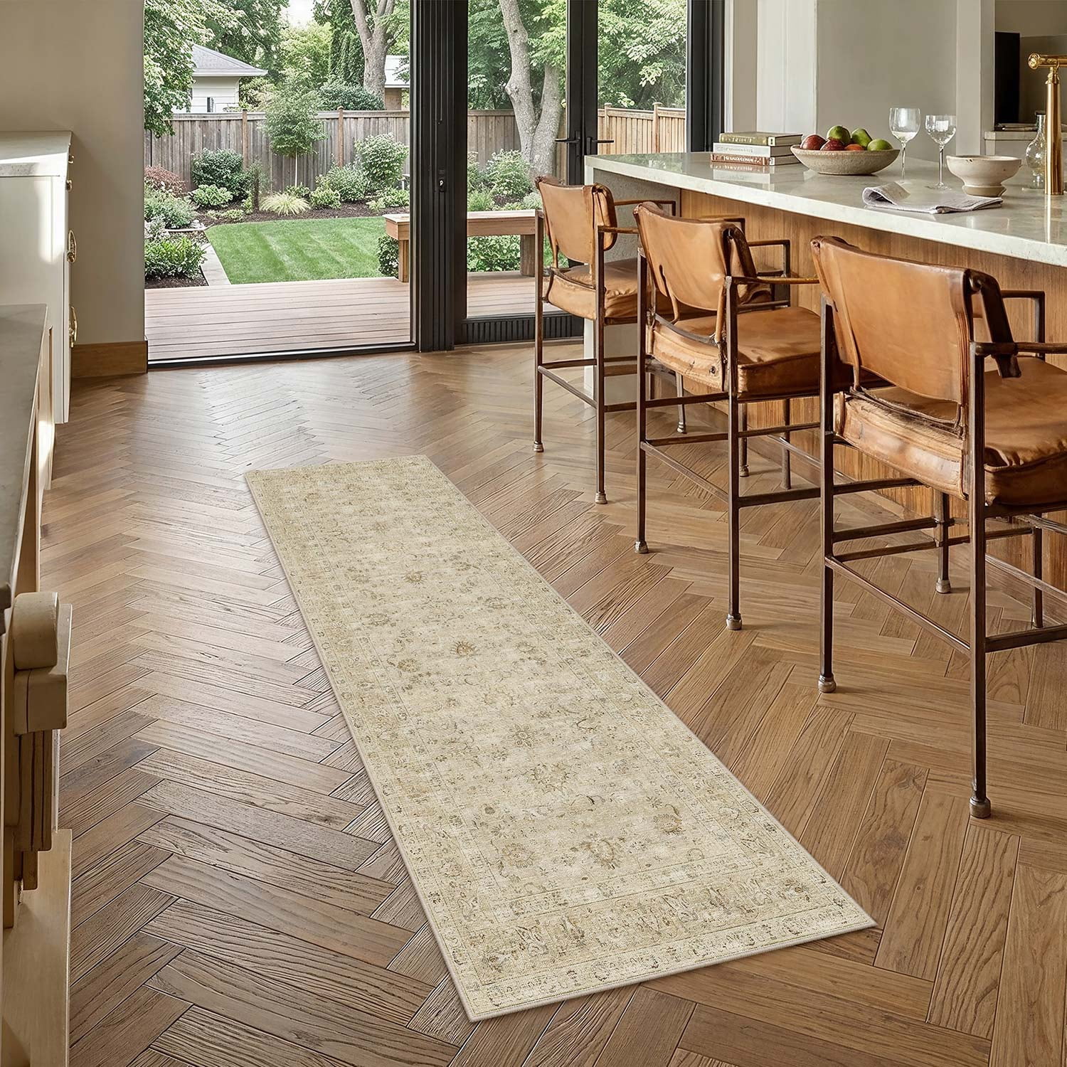 BERTHMEER 3'×12' Runner Rugs for Hallway Kitchen Entryway Bedroom Bathroom Entrance Oriental Floral Vintage Farmhouse Machine Washable Non-slip Traditional Distressed rugs, Beige