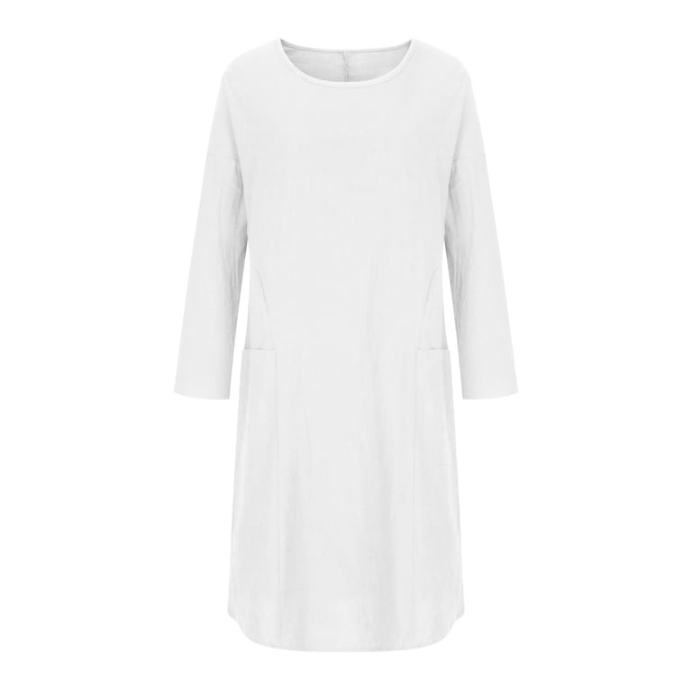YanHoo Womens Tunic Dresses To Wear with Leggings Ladies Comfy Linen Dress  with Pocket Long Sleeve Round Neck Midi Dresses for Ladies - Walmart.com