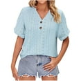 thumbnail image 2 of Summer Saving Wycnly Womens Blouses and Tops Dressy Casual Button up Hollowed Going out Comfy Lightweight Tshirts Summer Solid V-Neck Short Sleeve Cute Tees Tops Light Blue m, 2 of 7
