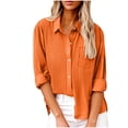thumbnail image 2 of ClodeEU Womens Button Down Shirts,Casual Long Sleeve Blouses,Textured Collared Work Tops with Pocket Orange,Womens Plus S, 2 of 6