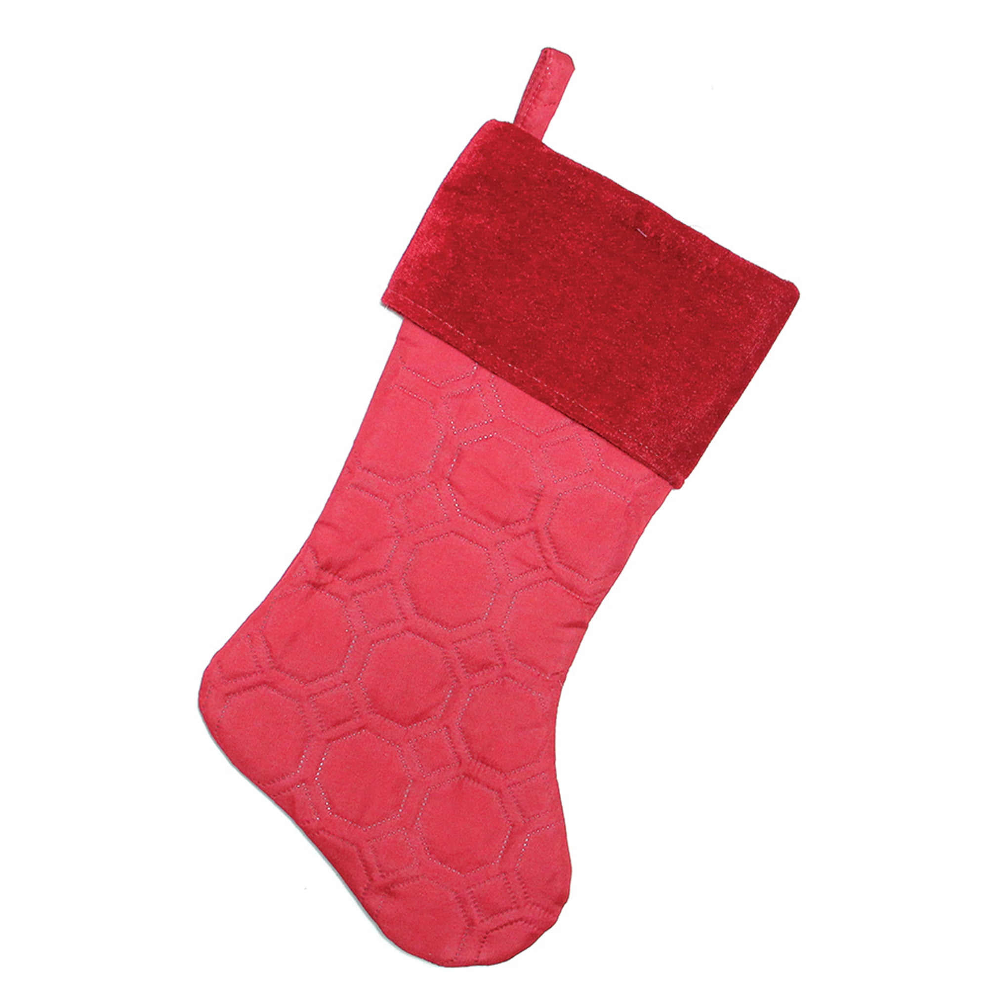 18" Red Solid Quilted Decorative Christmas Stocking with Velvety Cuff Christmas Stocking Red