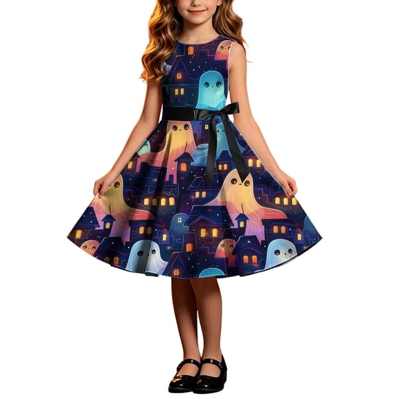 ATOGUTA Halloween Dresses For Girls Sleeveless A Line Dress Flowy Tween Girl Party Dresses, Size 4T-14