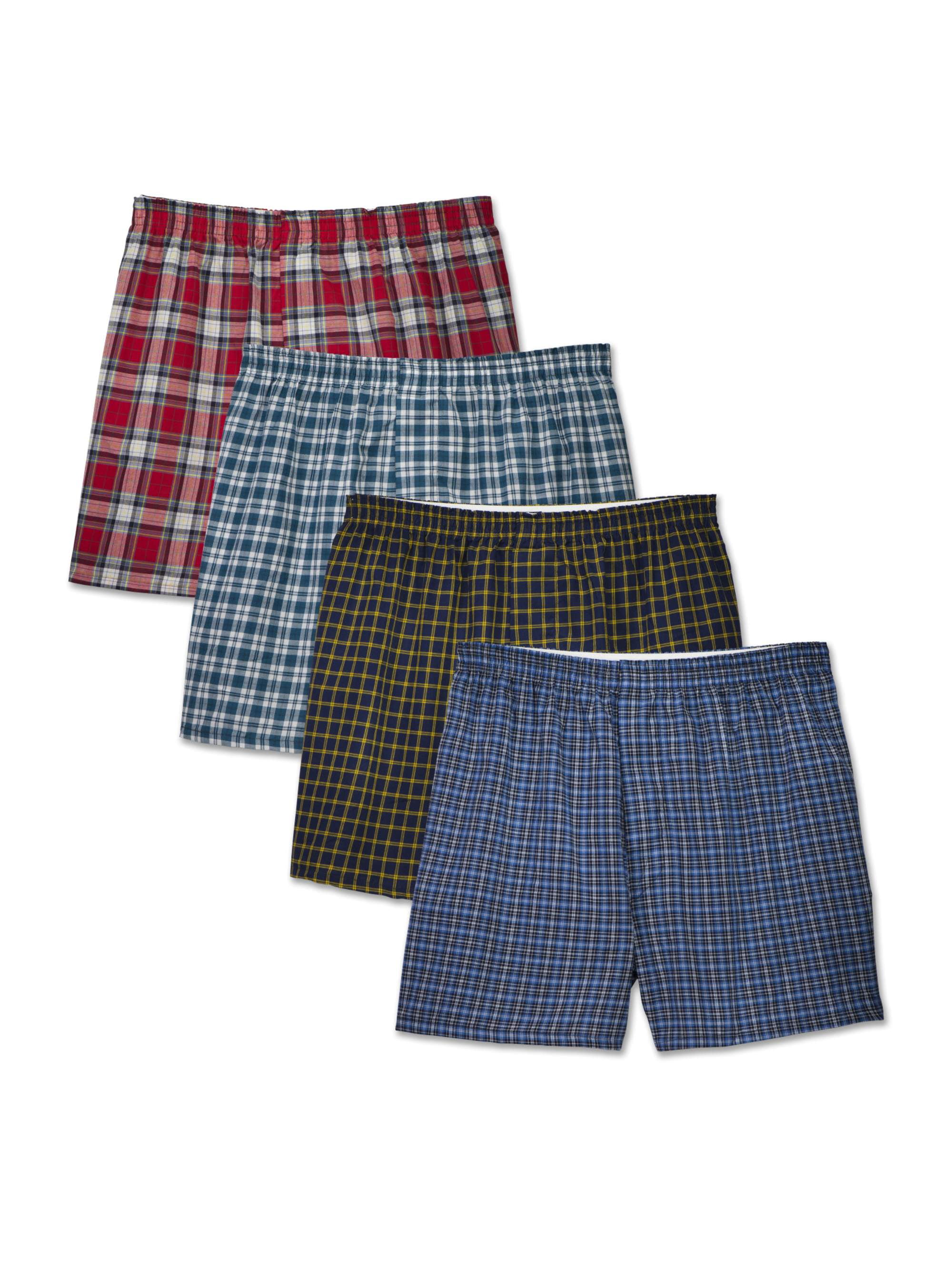 Fruit of the Loom Men's Woven Tartan Plaid Boxers, Extended Sizes, 4 ...