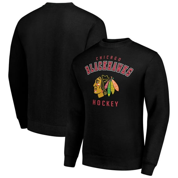 Men's Starter Black Chicago Blackhawks Team Logo Fleece Pullover Sweatshirt