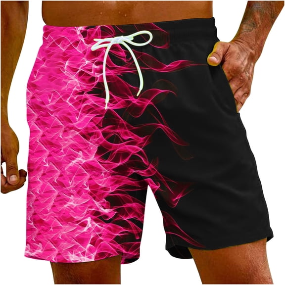Summer Savings! Stamzod Clearance Men Beach Shorts Plus Size Quick Dry Hawaii Shorts Flame Digital Print Lightweight Sports Casual Shorts With Drawstring