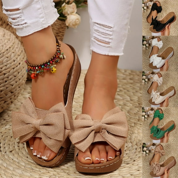 Miluxas Women's Comfort Flower Slip-on Sandals, Women Wedge Shoes, Womens Sandals Comfortable, Slip on Sandals White 9.5(43)