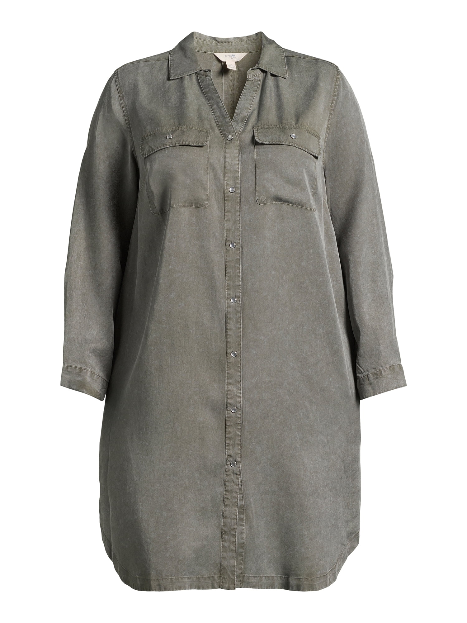 Terra & Sky Women’s Plus Size Shirtdress with Long Sleeves