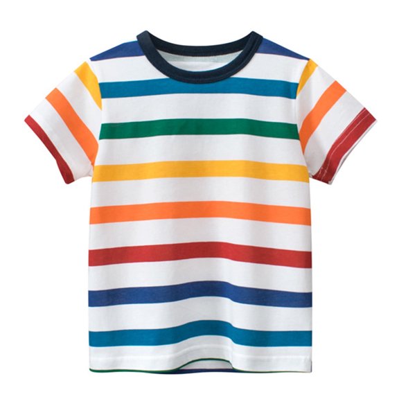 shoper Boy Tops 5t Crew Neck Striped Cotton Short Sleeve T-Shirts Fashion Breathable Tees Toddler Clothes for Boys Multicolor 100