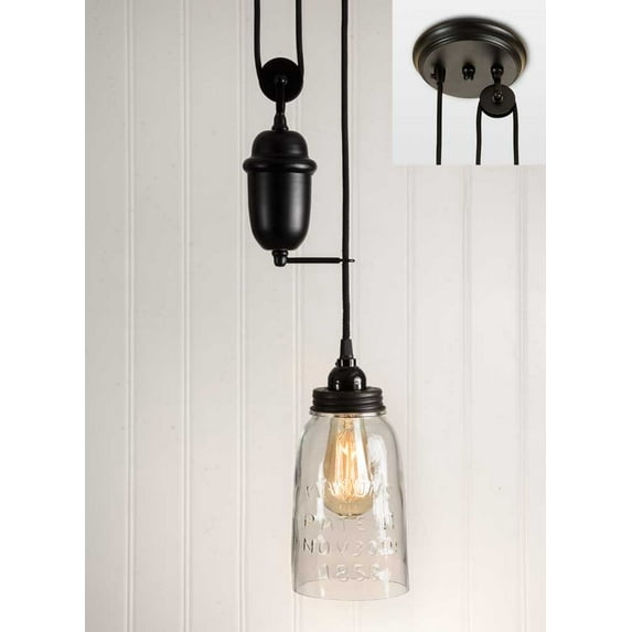 Clear Glass Half Gallon Mason Jar Pulldown Pendant Lamp
