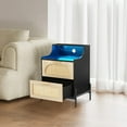 thumbnail image 3 of Set of 2 USB Charging End Table, 2-Drawer Rattan Nightstand with Charging Station, Adjustable Shelf, Small Space Bedside Table for Modern Bedroom, Black Oak, 3 of 9