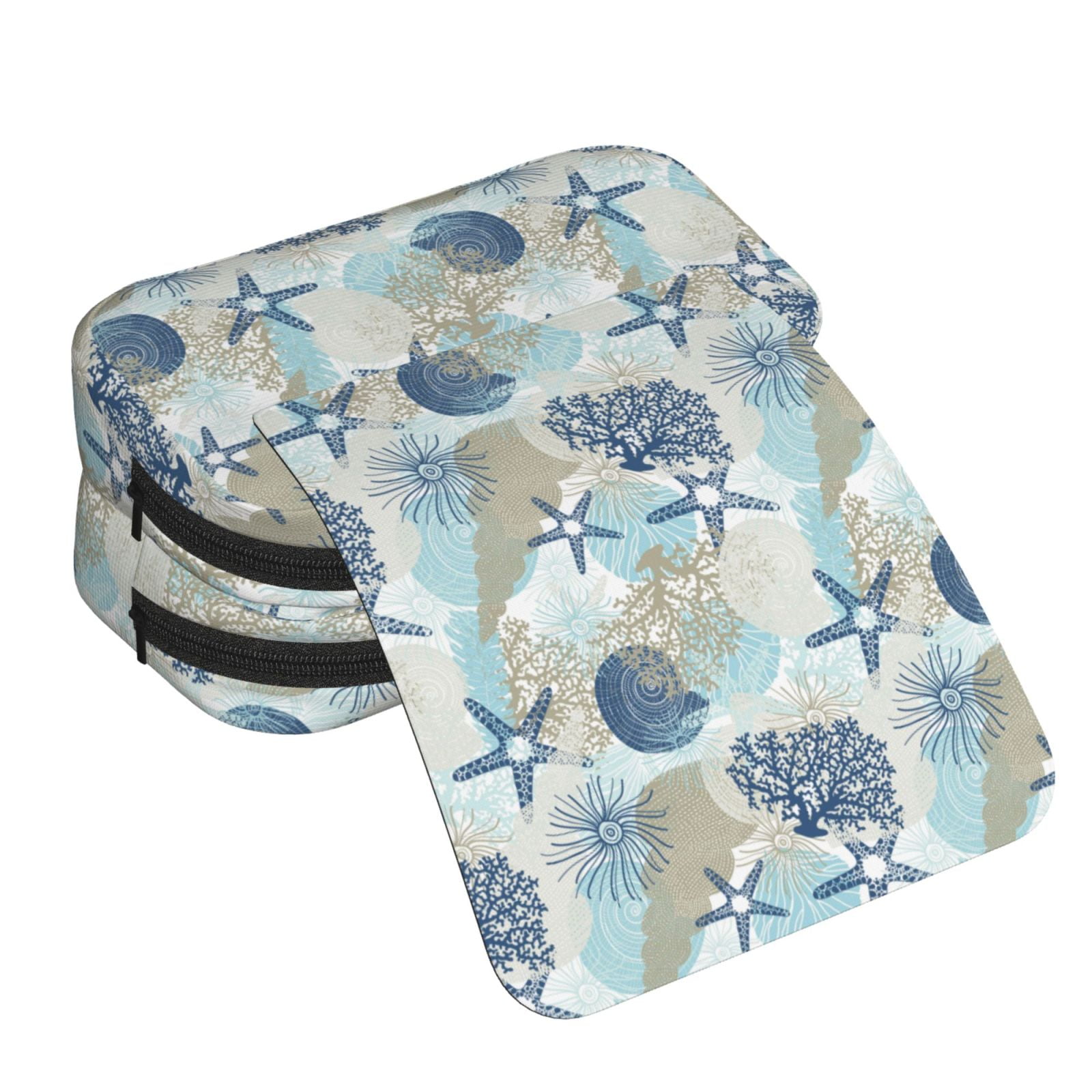Rateoe Algae Corals and Seashells Pattern Double Clamshell Pen Case, Storage Organizer with Two Zipper Compartments– Holds Up to 50 Pencils & Pens