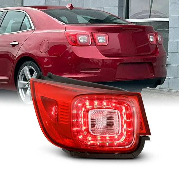 AKKON - Fits 2013 2014 2015 Chevy Malibu LTZ 2016 Limited LTZ Sedan LED Chrome Red Tail Light Brake Lamp Outer Driver Left Side