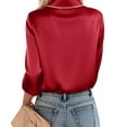 thumbnail image 7 of Lenpel Women's Satin Silk Blouses Long Sleeve V Neck Notched Collar Button down Shirts Business Casual Work Tops(Red,X-Large), 7 of 7