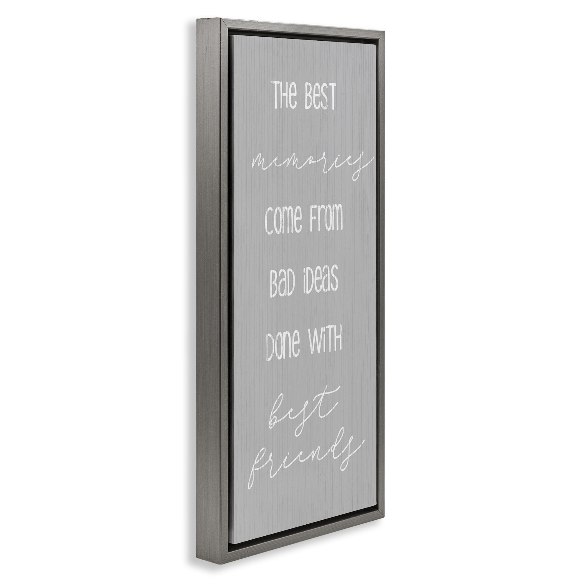 Stupell Industries Bad Ideas with Friends Typography Painting Gray Floater Framed Art Print Wall Art, 11 x 25