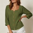 thumbnail image 6 of Stralyhd 3/4 Length Sleeve Womens Tops Summer Button Down Shirts Dressy Casual V Neck Tops Loose Beach Vacation Henley Blouse Green XXL, 6 of 8