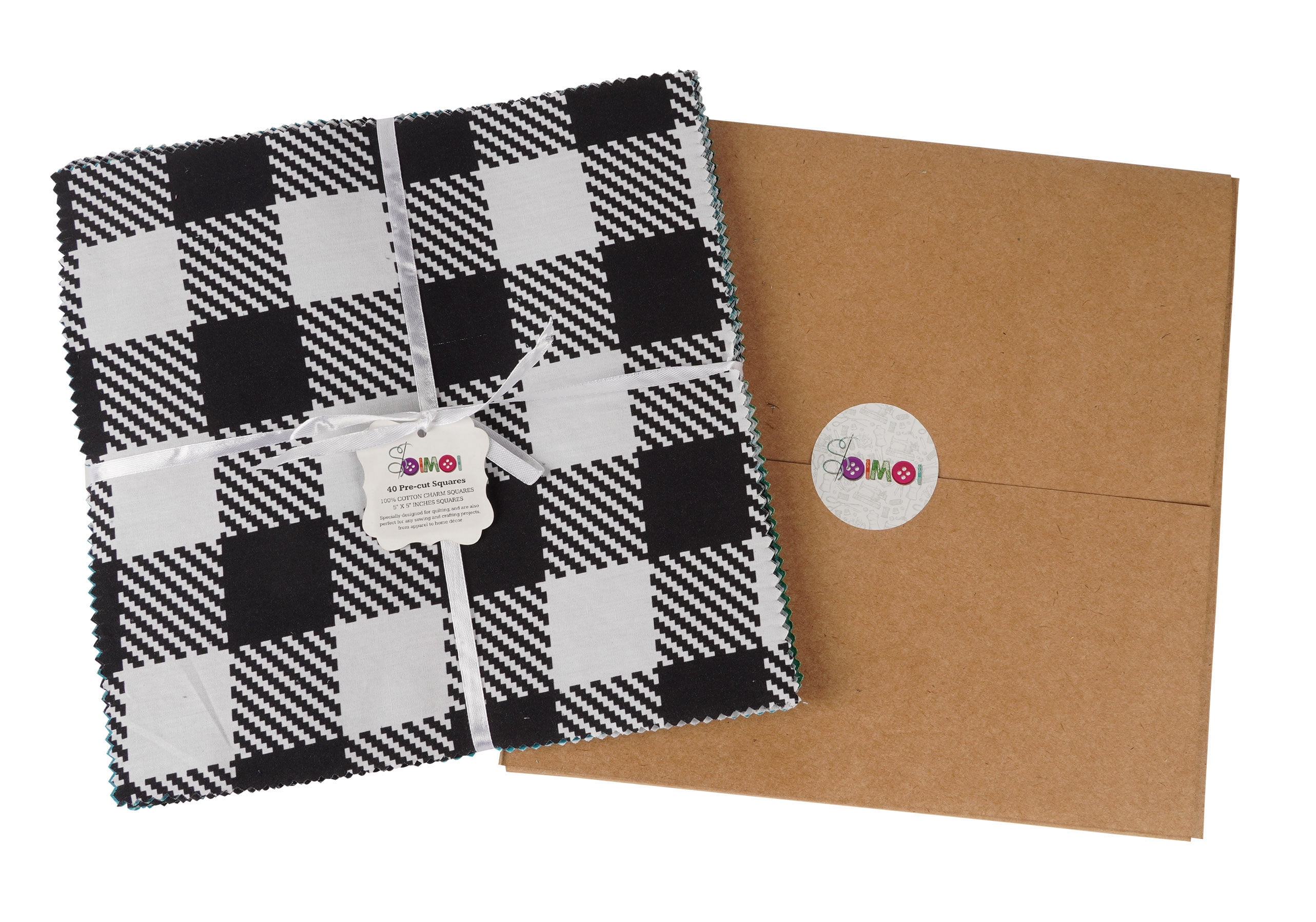 Soimoi Check Print&nbsp;Precut 10-inch Cotton&nbsp;Fabric&nbsp;Quilting&nbsp;Squares&nbsp;Charm Pack DIY Patchwork Sewing Craft-White