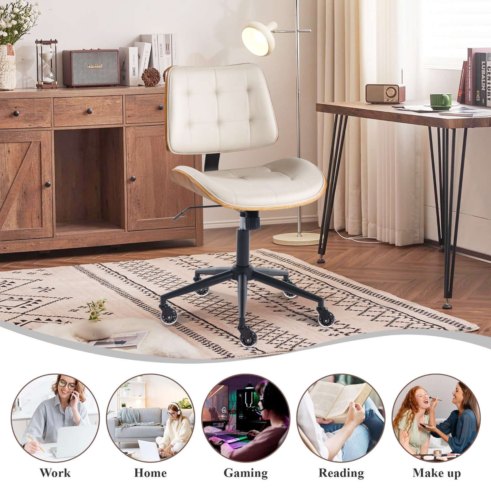 BFZ Height Adjustment and 360 Degree Rotation Office Desk Chair, Ivory