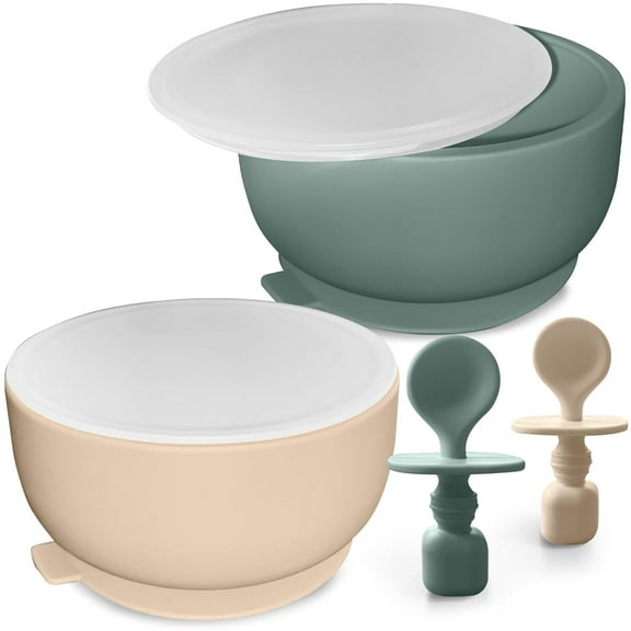 Suction Bowl with Lids and Spoons, BPA Free Baby Bowls, Baby Feeding Essentials, Baby Bowls with Suction, Silicone Baby Feeding Set, Extra Strong Baby Suction Bowls, Infant Babies & Toddler