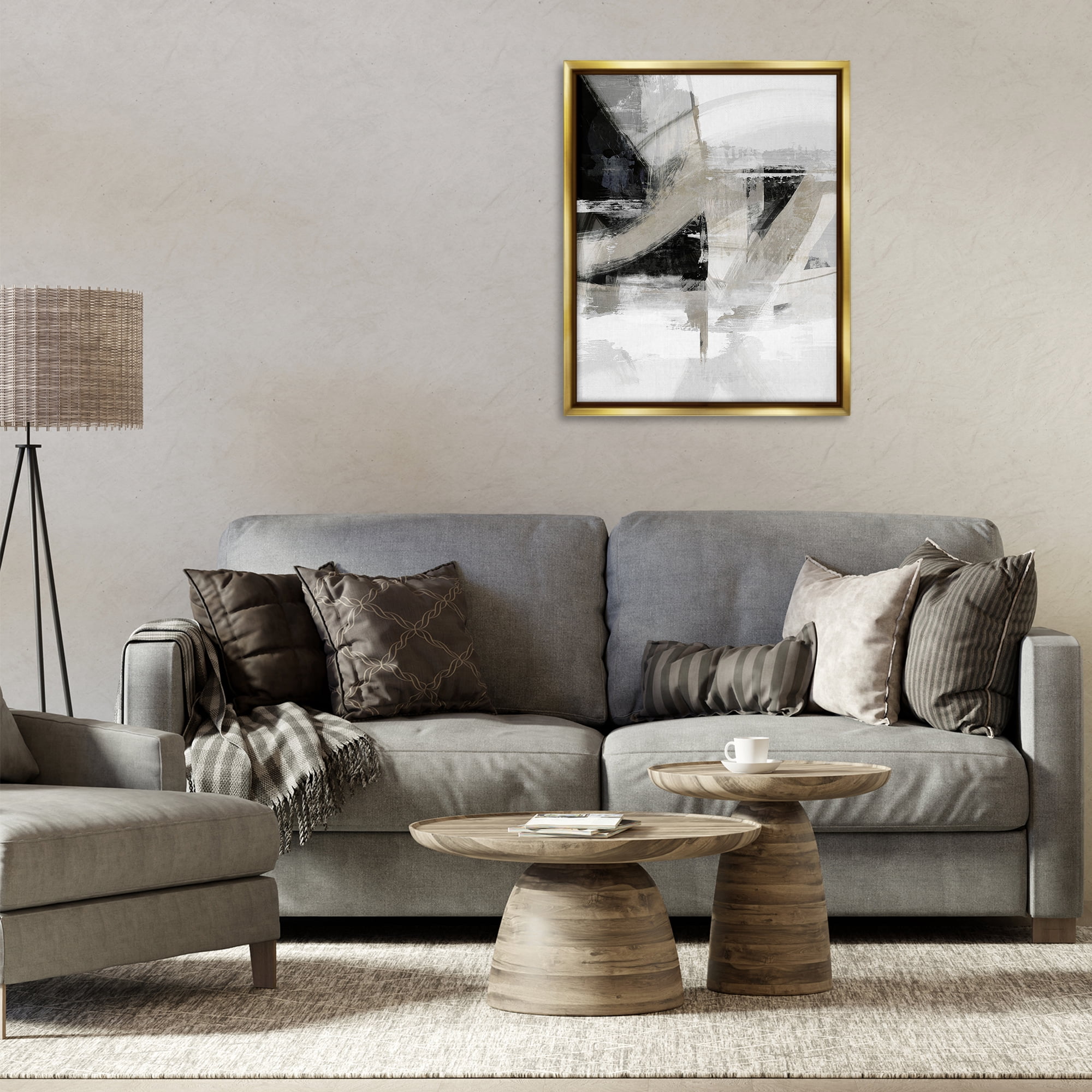 Stupell Industries Neutral Urban Complex Abstract Painting Gold Floater Framed Canvas Art Print Wall Art, 25 x 31