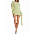 thumbnail image 2 of Women'S Backless Pleated Mini Dress Long Sleeve Knit Crochet Sexy- Party Sweater Dresses Yellow-Green L, 2 of 8