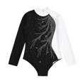 thumbnail image 5 of Aiihoo Kids Girls Sparkle Long Sleeve Tumbling Leotard Gymnastics Ballet Dance Bodysuit Jumpsuit with Hairband Set White&Black 12, 5 of 7