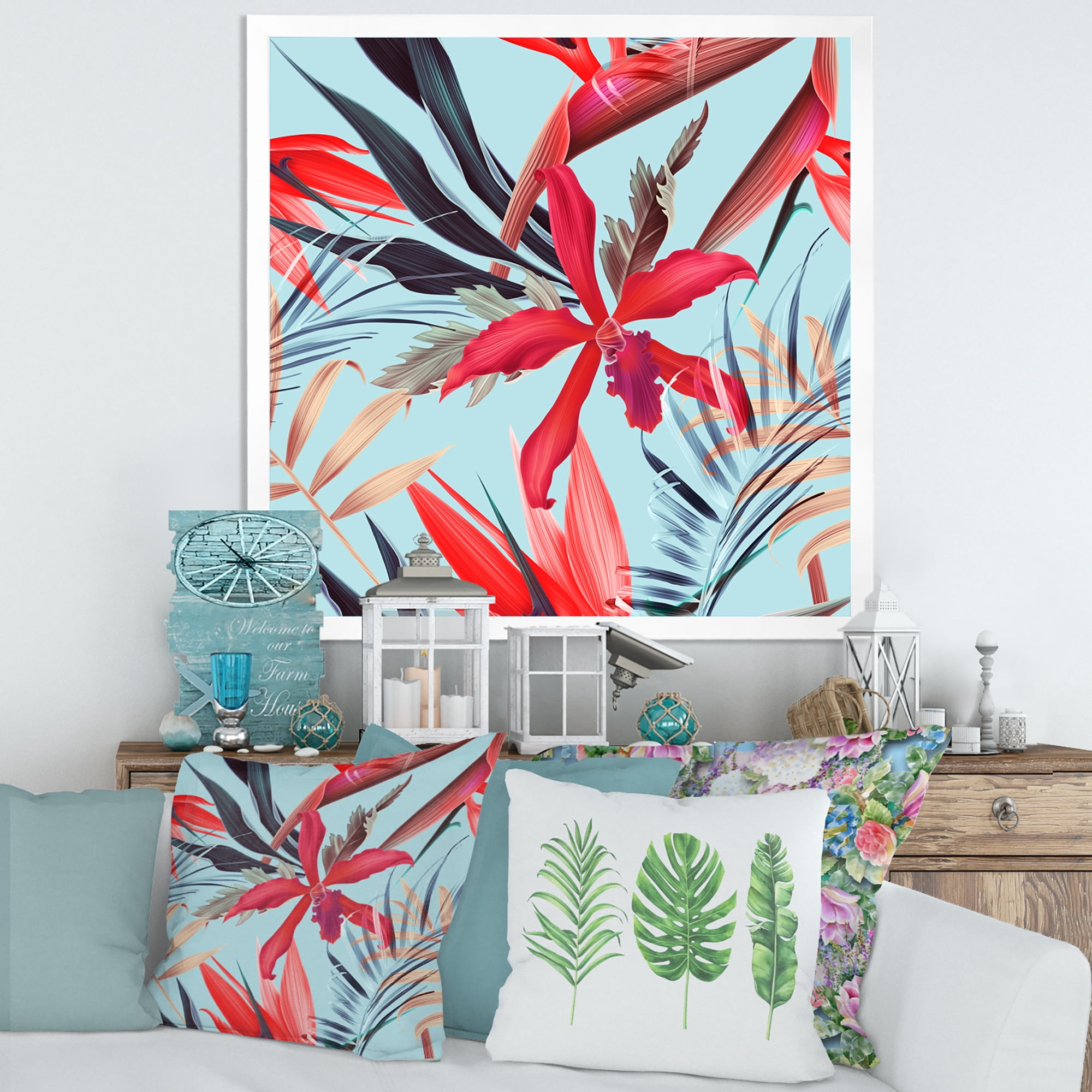 Designart 'VIntage Tropical Flowers IV' Traditional Framed Art Print