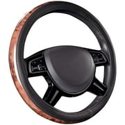 CAR PASS Universal Fit Full Wood Grain Leather Steering Wheel Covers For SUV ,Truck, Sedan, Anti-Slip Design (Black)