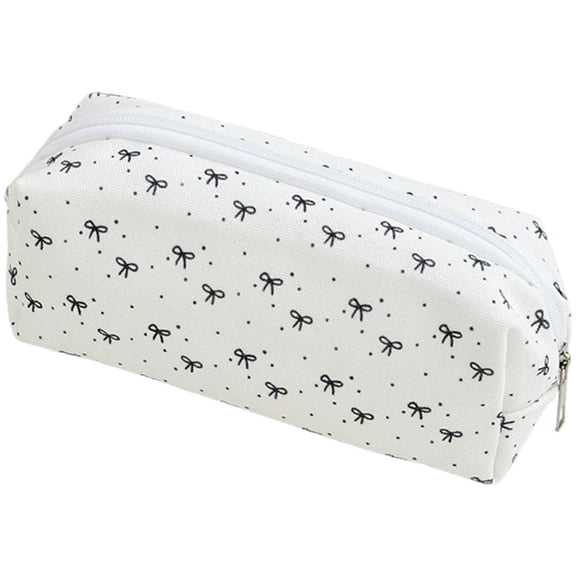 Bow Pattern Pencil Bag Sweet Cosmetic Bag Student Pen Pouch for Stationery Toiletries Makeup Travel Office Supplies