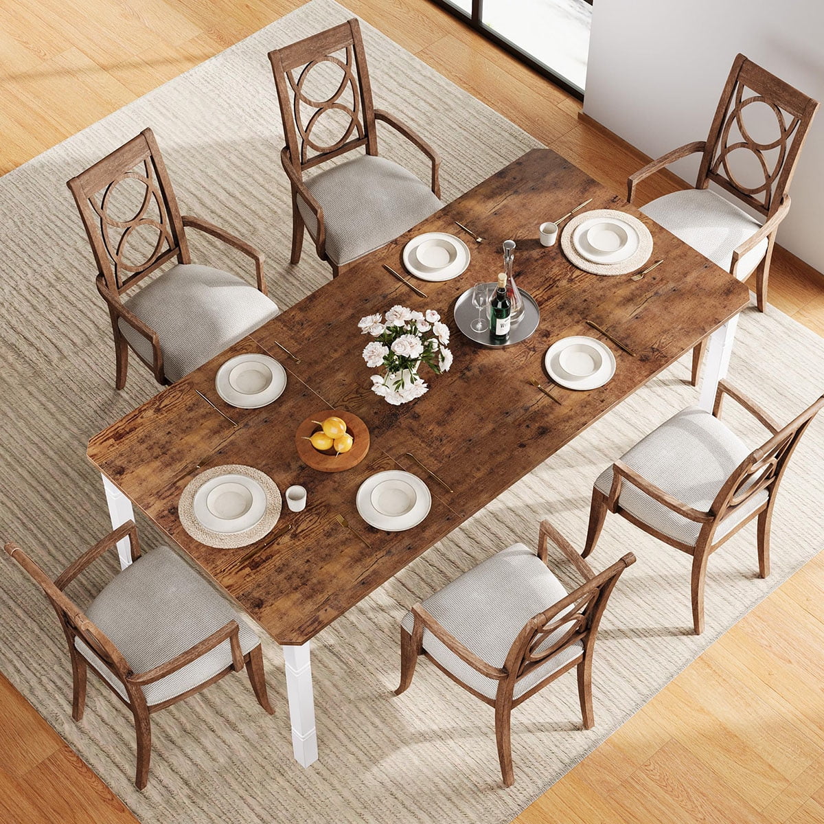 Ataucjin 78.7" Farmhouse Dining Table for 6-8 People - Rustic Industrial Kitchen Table with Sturdy Metal Frame & Chamfered Corners for Dining Room, Breakfast Nook, Small Space.table only