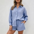 thumbnail image 2 of DHFJKG 2 Piece Summer Outfits Women Shorts Set Textured Long Sleeve Button Up Shirts And Shorts Loose Fit Matching Sets Stylish Outfit, 2 of 5