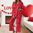 thumbnail image 2 of vigerkar Holiday Cute Bow Pajamas Women Silk Satin Pink Heart Print Pjs 2 Piece Long Sleeve Shirt Matching Lounge Pants Set (Red, XXL), 2 of 6