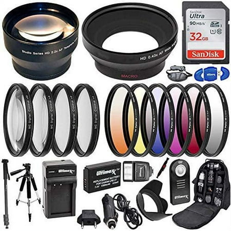 Ultimaxx 67MM Accessory Kit for Canon EOS Rebel T7i T6i T6s SL2 SL3 77D 750D 760D 800D 200D 8000D KISS X8i and More; Includes: LP-E17 Battery 2.2X Telephoto Lens and More
