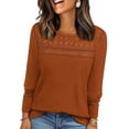 thumbnail image 2 of FRSASU Waffle Knit Tops Women Lace Crew Neck Long Sleeves Shirts Dressy Casual Blouses Basic Orange, 2 of 5