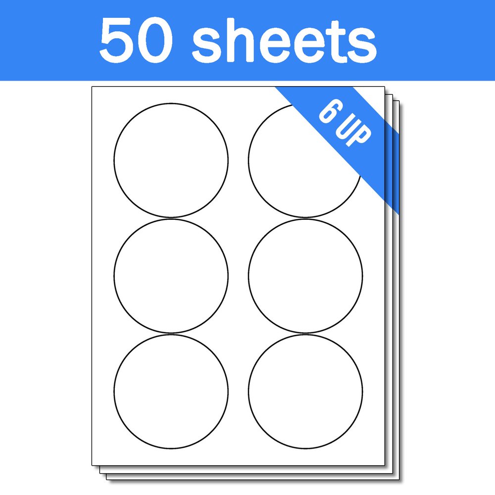 OfficeSmartLabels 3-1/3 inch Round Labels for Laser Inkjet ( 6 Labels Per Sheet, White, 50 ...