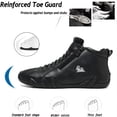 thumbnail image 2 of Men's Casual Loafers Leather Hand-stitched Lightweight Non-Slip Breathable Hiking Outdoor Soft Flat Boots Mid-Top Shoes Black 7 US, 2 of 7