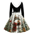thumbnail image 4 of Christmas Dresses for Women Christmas Print Flare Dress For Women Long Sleeve Dress Hollow Party Casual Dresses with V Neck for Holiday Party,Multicolor,S, 4 of 5