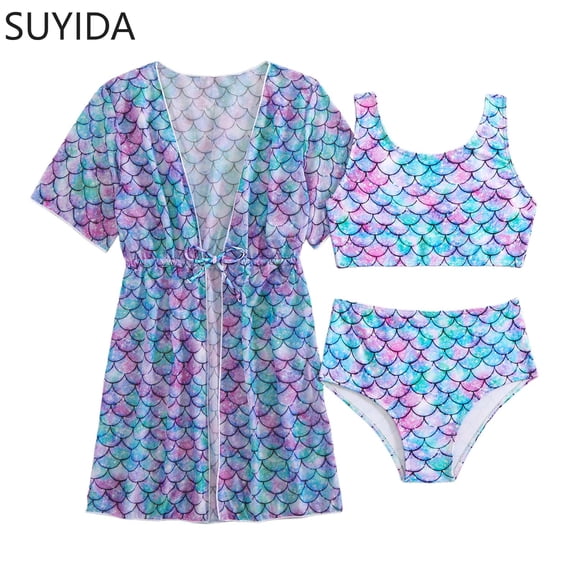 Girls Swimsuits Size 14-16 Cutout Bikini Sets Adjustable Strap Tankini for Girls 3pcs Ruched Color Block Girls Dress Up Clothes