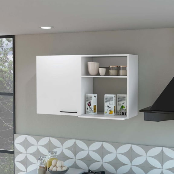 Miekor Furniture Oklahoma 2 Wall Cabinet, 2 Door Stackable Wall Mounted Storage Cabinet with 2 Side Shelf B5A9272